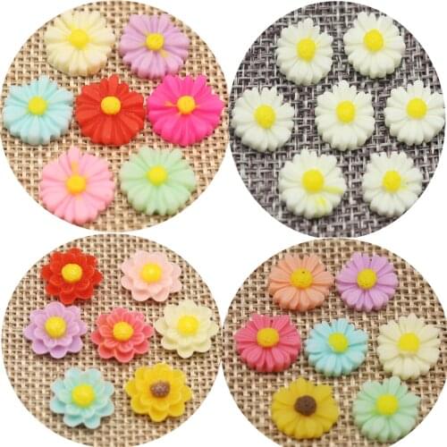 50 Flatback Resin Camellia Daisy Flower Cabochons 11mm 13mm Craft Embellishments