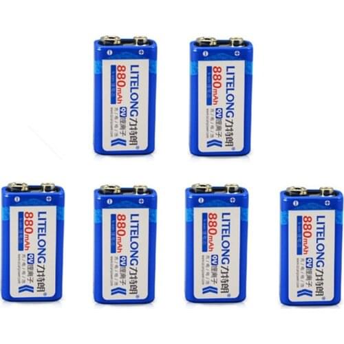 6pcs/lot 9V SUPER BIG 880mAh lithium ion lithium rechargeable 6F22 9V battery toy instrument rechargeable battery free shipping