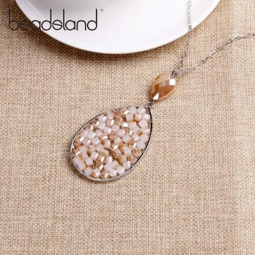 Beadsland Pendant Necklace Metal Glass Beads Water Drop Shape Design Fashion Jewelry Woman Girl Party Christmas Gift 39234