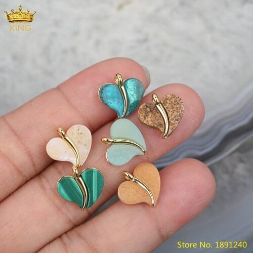 5pcs Natural Blue Apatite Pictures Stone Heart Shape Fashion Pendant Jewelry,Malachite Jaspers Beads DIY Jewelry Accessories