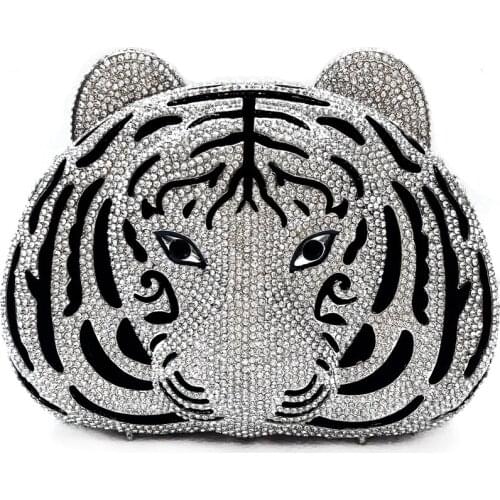 DAIWEI NEW FASHION Womens Crystals / Hollow-out Alloy Evening Bag Tiger Crystal Clutch Party Purse Animal Black / Gold / Silver