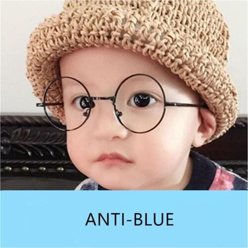 Children Vintage Glasses Frame Plain Mirror Big Round Metal Optical Frame kids snti blue glasses KAB010
