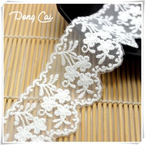 Dongcai 5yard/lot White flower Lace Trims Embroidered mesh lace ribbon diy appliques handmade sewing craft special lace supplier
