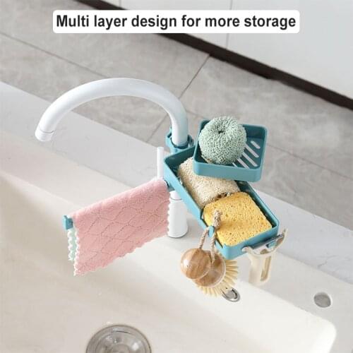 Double Layer Faucet Rack Multifunctional Sink Sponge Holder Faucet Rack Hollow Storage Shelf for Kitchen GQ