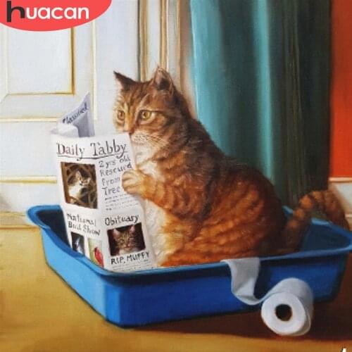 HUACAN Full Square/Round Diamond Painting Cat DIY 5D Diamond Embroidery Animal Mosaic Cross Stitch Home Decor Craft Kit