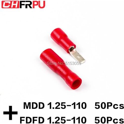100PCS 2.8mm 22-16AWG FDFD/FDD/MDD1.25-110 Female male Insulated Electrical Crimp Terminal for 0.5-1.5mm2 Cable Wire Connector