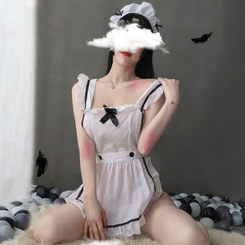 Kawaii Lingerie Lolita Cosplay Costumes Maid Servant Black White Uniform Cute Anime Maid Dress Claasic Baby Doll Dress for Women