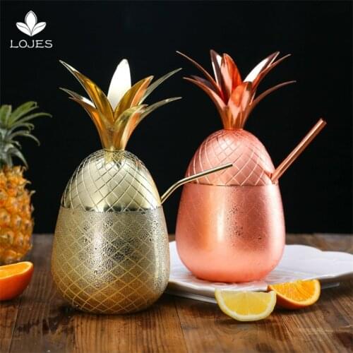 Creative Pineapple Tumbler Cocktail Cups Mugs 3 Colors (Silver,Copper,Gold) Stainless Steel Beer Cups Cocktail Drinking Bar Tool