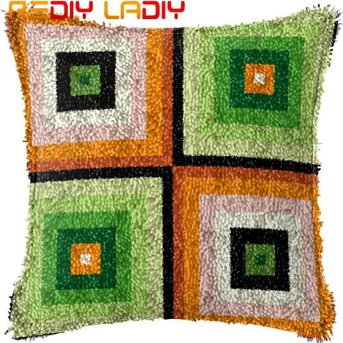 Latch Hook Cushion Geometrical Stripe Printed Canvas Cushion Cover Acrylic Yarn Crocheted Pillow Case Hobby & Crafts Home Decor