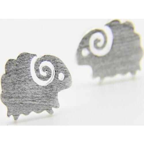 Mini Cute Animal Little Sheep Girl Earrings Trendy Simple Brushed Silver Color Earrings Creative Womens Jewelry