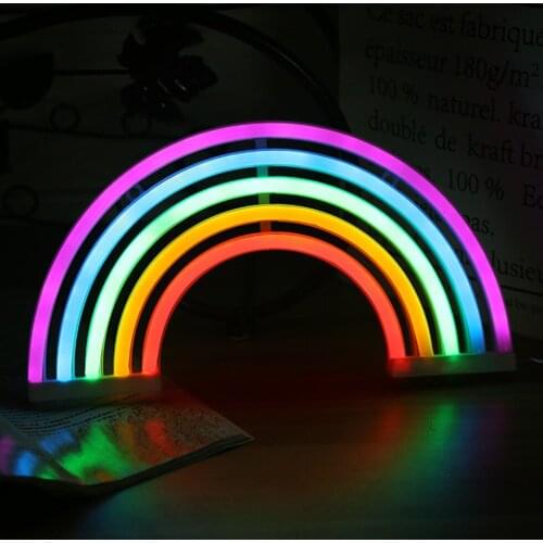 Cute Rainbow Neon Sign Night Lamp Battery Operated /USB Port Wall Decor Christmas Neon Bulb Tube For Home Decoration Neon Lamp