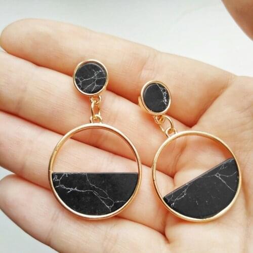 Fashion Black Marble Natural Stone Earrings For Women Simple Round Circle Geometric Drop Earrings Oorbellen Boucle D'oreille