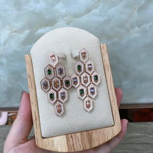Fashion jewelry muti color stone rhombus earrings for girls geometry cz stone drop earrings famous brand jewely
