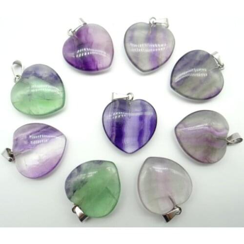 Natural stone agate fluorite Opal tiger eye Quartz Crystal lapis mixed heart pendants for diy necklace jewelry making necklace