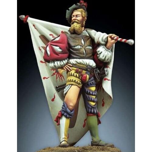 Unassambled 1/24 75mm ancient warrior stand with flag Resin figure miniature model kits Unpainted
