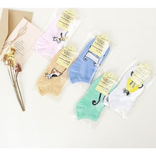 New Women Socks Cute Cats Boat Socks Cartoon Short Socks Breathable Socks Invisible Nonslip R7I3