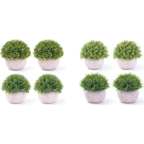 4 Pcs Potted Plastic Artificial Green Plants, Fake Topiary Shrubs Fake Plant, Small Faux Greenery, for Bathroom Home