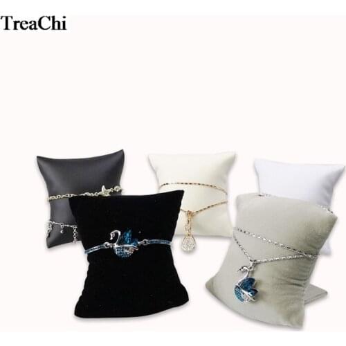 New Creative Jewelry Pillow With Rack Velvet PU Bracelet Bangle Watch Necklace Display Organizer Pillow Cushion Holder Stand Box
