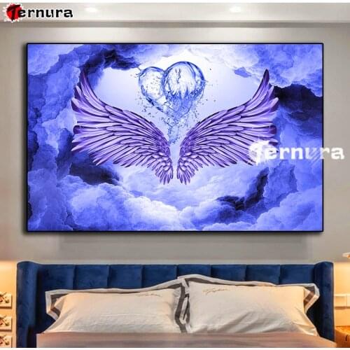 Full drill square diamond painting Blue sky clouds wings feathers 3d pictures rhinestone embroidery Mosaic cross stitch decor