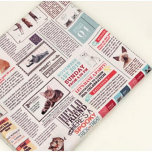Half Yard Plain Cotton Fabric With Cartoon Newspaper Cat Print Handmade DIY Garment Dress Children Cloth 100% Cotton T1249