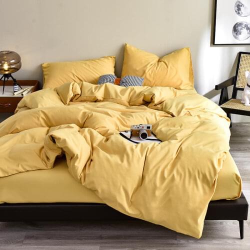 Bonenjoy Bedding and Bed Sets Plain Dyed Bedding Set Queen Size Yellow Color Duvet Cover Bed Sheet Pillowcase King Bedclothes
