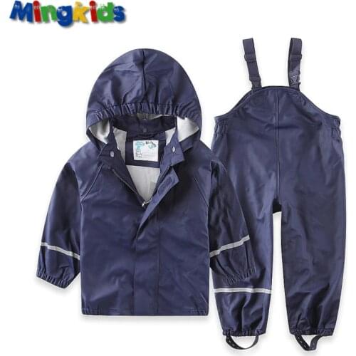 New Export Europe 2021 Boy Rain Suit Set Boy PU Waterproof Windproof Rain Jacket and Rain Pants Muddy Rainwear EU 80-116