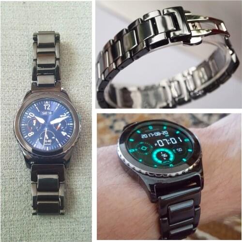 High quality Ceramic Black strap bracelet band men 20mm ceramic watchband for samsung gear S2 Watch strap accessories