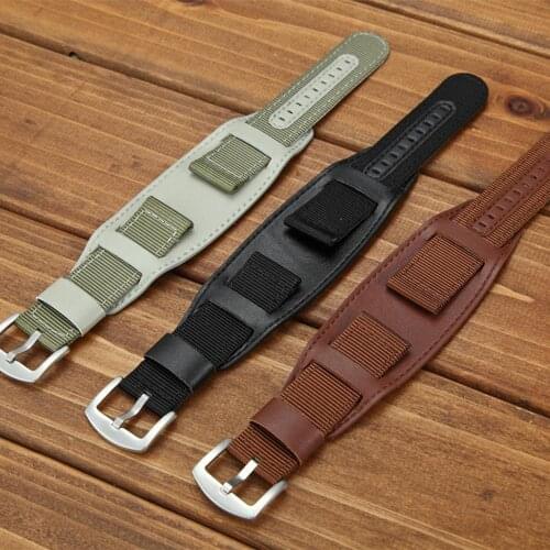 Nylon Watch Band Watchband Leather Strap 18mm 20mm 22mm 24mm Watch Straps Silver Plated Stainless Steel Buckle pulseira relogio