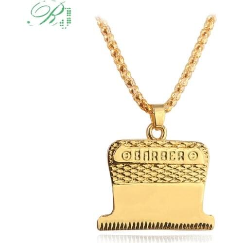 RJ Hip Hop Jewelry Barber Necklaces Hairdresser Tools Razor Dryer Scissors Comb Hair Clippers Charms Pendant For Men Collier