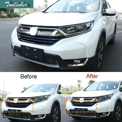 Tonlinker Cover Stickers for Honda CRV 2017-18 Car Styling 2 PCS stainless steel the face racing grills decoration cover sticker