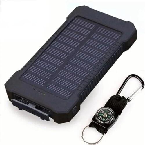 Solar Power Bank 30000mAh Waterproof Solar Charger 2 USB Ports External Powerbank Charger For Xiaomi Smartphone With LED Light