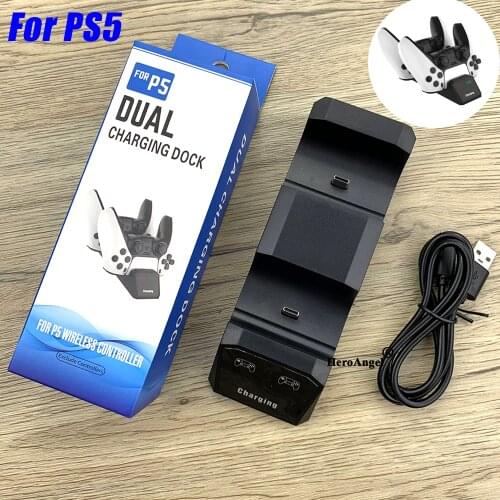 For PS5 Controller Charger Double USB C Fast Charging Docking Station Stand & LED Indicator for PS 5 Controller Accessories