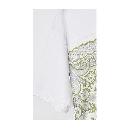 Spring/Summer 2021 New Round Neck Stitching Printed Lace-up Short-sleeved T-shirt Women T-shirt