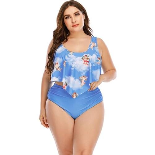 Women Two Piece Plus Size Sexy Backless Halter Beach Printed Swimwear Set Bikini 21021 Swimsuit Printed Swimwear Set High Waist
