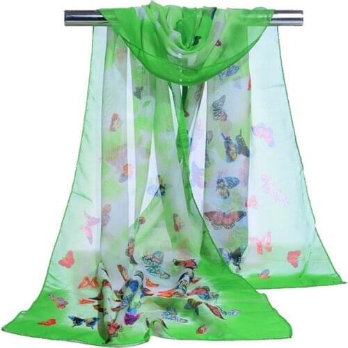 160*50cm Spring and summer Print woman Scarf butterfly Chiffon Leaves Scarf Women Pareo Wrap Sunscreen Long Cape