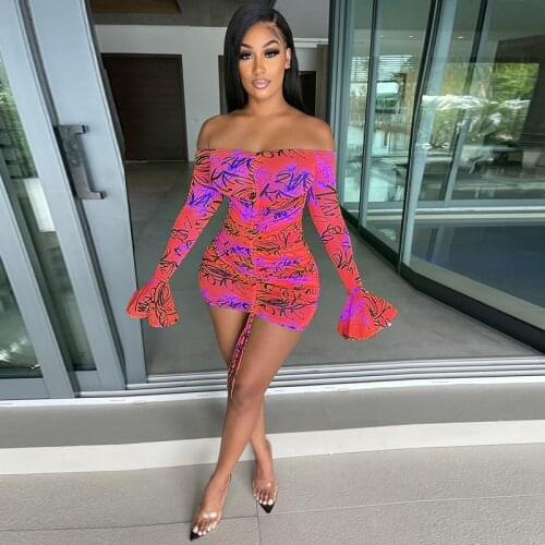 TNNAOFF Aesthetic Print Tube Top Bodycon Mini Dress for Women Summer Sexy Flare Sleeve Backless Streetwear Drawstring Dresses