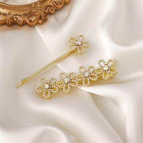 2pcs/set Colorful Crystal Pearl Flower Barrettes Hair Clips Sets For Women Fashion Hair Accessories Sweet Hairpins Students