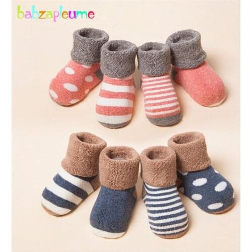 Babzapleume 4PCS/3-24Months/Autumn Winter Newborn Baby Accessories 100% Cotton Infant Boys Girls Stripe Sneaker Socks Lot BC1526
