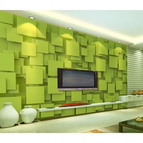 Free Shipping Fresh Green Geometric Square 3d Background Wall Custom 3d Bedroom Wallpaper New Fashion Mural wallpaper art deco