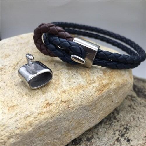 10.35*5.65mm Hole 316l Stainless Steel Square Buckle Beads Charms For Men Leather Bracelet DIY Jewelry Making