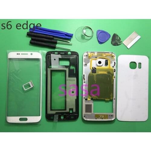 New Original For Samsung Galaxy S6 edge G925 G925F Full Housing Case Middle Frame+Battery Cover+Front Screen Glass Lens+Tools