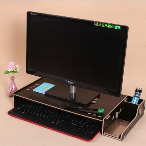 Wooden Monitor Stand Riser Computer Desk Organizer with Keyboard Mouse Storage Slots for Office Supplies Teachers Home Storage