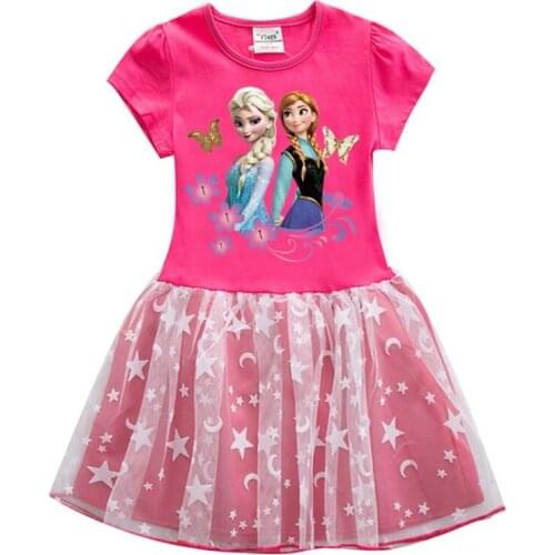 2021 children in the summer ice princess girls dress baby brim net veil child stars dress with short sleeves