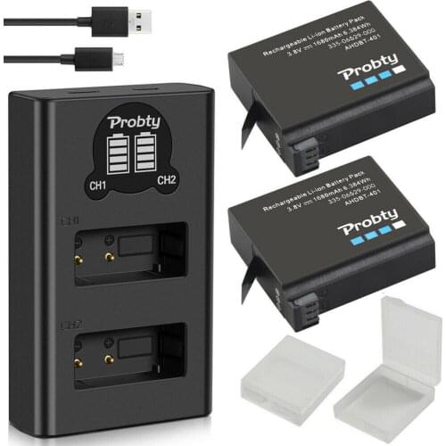 2Pcs AHDBT-401 Battery + LED USB Dual Charger For Gopro Hero 4 Batteries Go Pro Hero4 bateria AHDBT 401 Action camera Accessorie