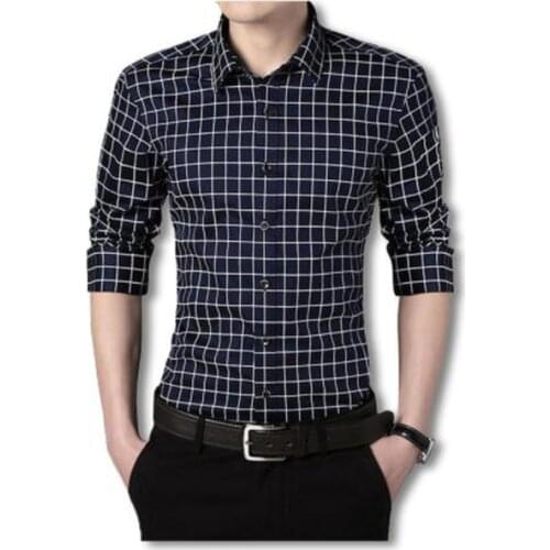QUALITY Good 2018 Men Spring Shirt Slim Fit Plaid Shirts Long Sleeve Cotton Dress Button Shirts Casual Man Business Work Wear