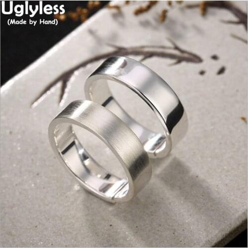 Uglyless Real S 990 Fine Silver Unisex Glossy Finger Rings Men Handmade Ring Women Simple Fashion Korean Jewelry Lovers Bijoux