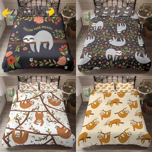 ZEIMON 3D Cartoon Bedding Set Lovely Sloth Queen King Size Bedding Set Children Duvet Cover Pillow Cases Home Textile Bed set