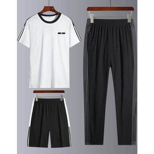 2021 New Casual Running Summer Short Sleeve Pants Three Piece Suit Mens Trend Suit Quick Drying Sportswear Casual Mens Set