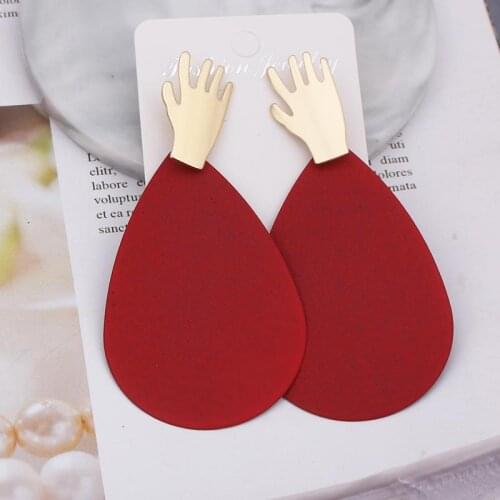 Statement Earrings 2020 Big Fashion Red Green Gold Water Drop Earrings for Women Punk Metal Hand Earring Trendy Jewelry Elegant