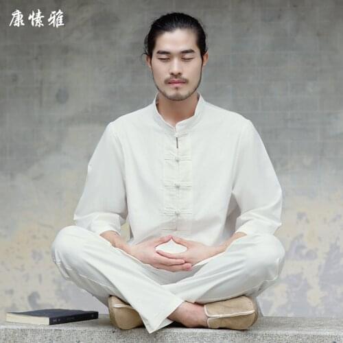 Men Yoga Set Linen Loose Wide Leg Yoga Pant Yoga Shirts Male Martial Arts Tai Chi Uniform Meditation Kung Fu Suit Casual Set